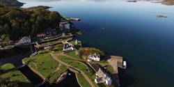 Aerial view of Crinan Canal and Hotel