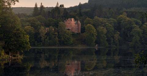 View of Fonab Castle Hotel from across the loch