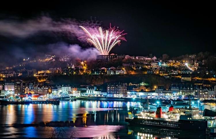 Oban at night with fireworks